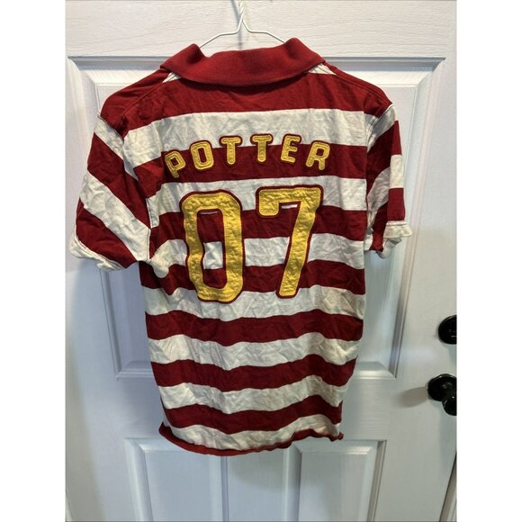 Harry Potter "Potter 07" Hogwarts Crest Red White Striped Polo Shirt Adult M - Picture 6 of 6